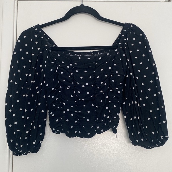 ZARA balloon sleeve black and white polka dot corset crop top size Small - Picture 11 of 14